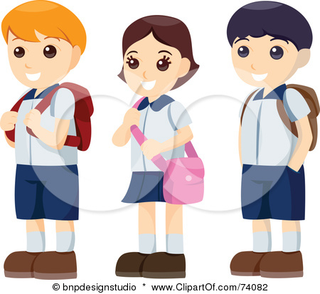      Of Three Happy School Children With Backpacks Standing In Line Jpg