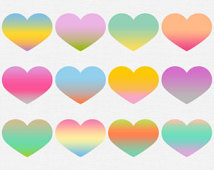 Ombre Heart Clip Art Pastel Heart S Hapes Rainbow Heart Frame Clipart