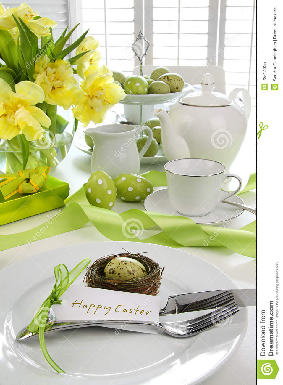 Place Setting With Card For Easter Brunch Royalty Free Stock Photo