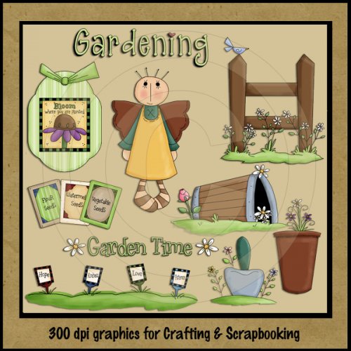 Primitive Country Plants Garden Seeds Clipart Spring Graphic