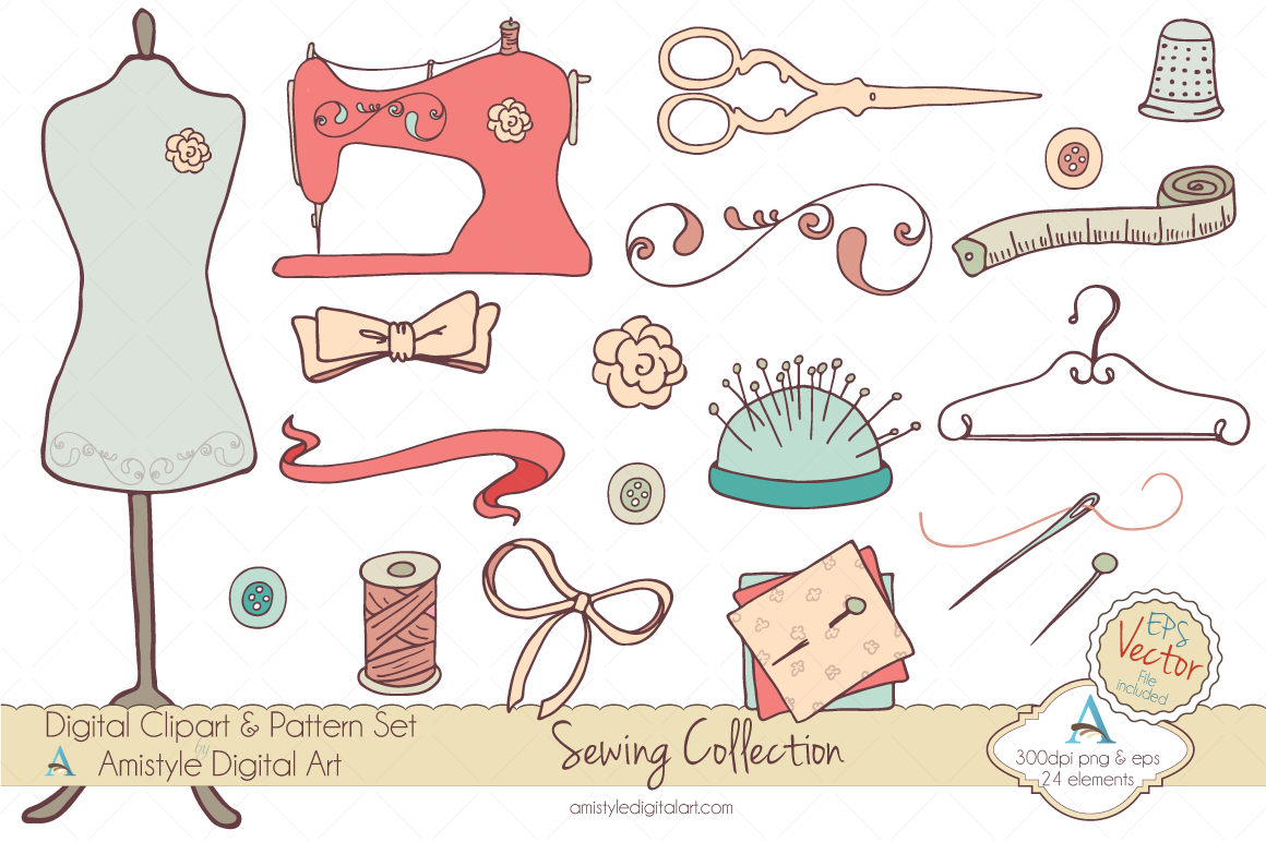 Sewing Collection Clipart   Vector   Illustrations On Creative Market