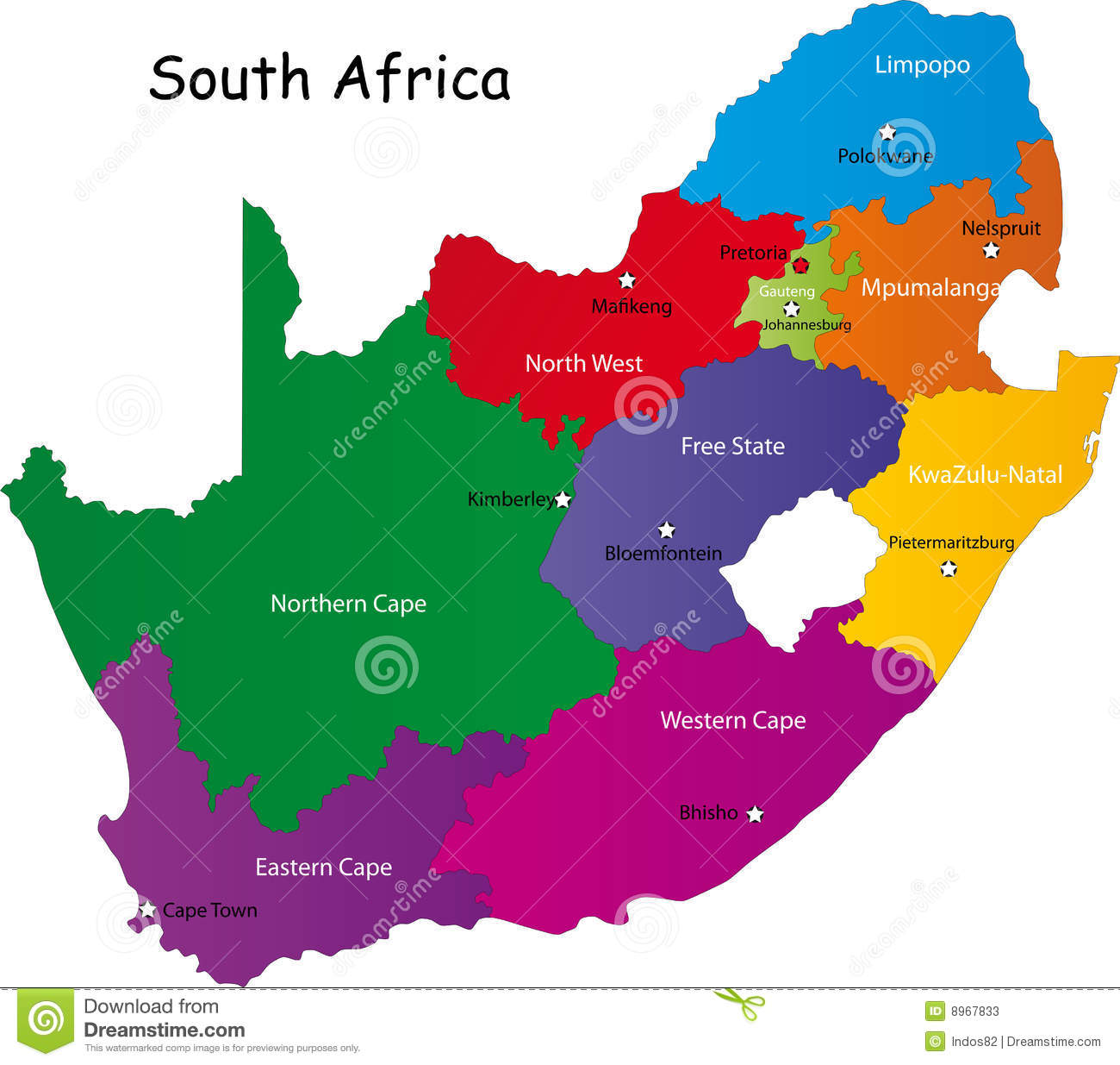 South Africa Map Designed In Illustration With The Provinces And The