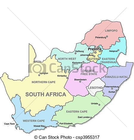 South Africa Map With Regions Over    Csp3955317   Search Clipart    