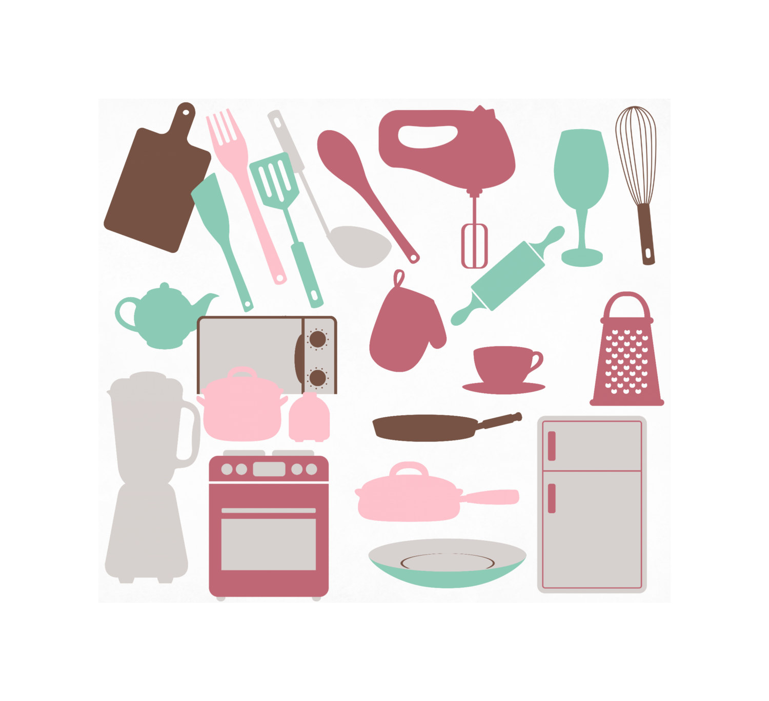 Teal Pink Brown Kitchen Clipart Clip Art Graphics Kitchen Appliances