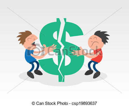 Vectors Of Two Guys Pulling Apart Dollar Sign   Two Guys Pulling Apart