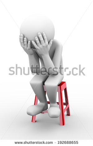 3d Rendering Of Sad Frustrated Depressed Person Sitting On Stool  3d
