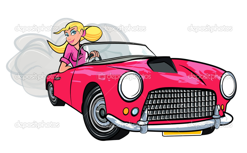 Cartoon Of Blonde Girl Driving A Sports Car   Stock Vector