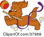 Clipart Illustration Of A Dog Chasing A Ball And Running With A Stick