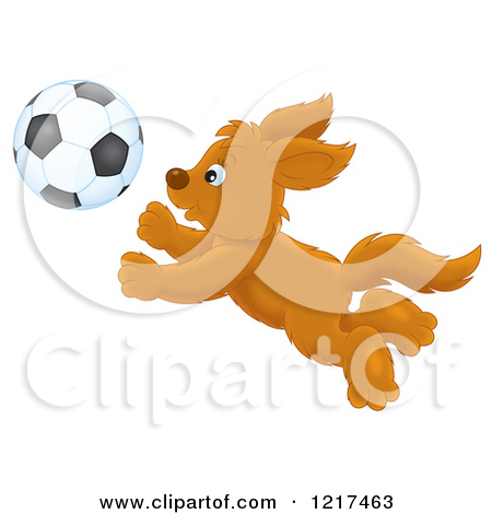 Clipart Of A Happy Dog Chasing A Soccer Ball   Royalty Free    