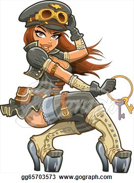 Clipart   Sexy Steampunk Airship Captain Aviator With Ring Of Keys