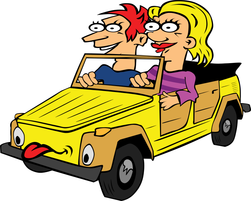 Girl And Boy Driving Car Cartoon