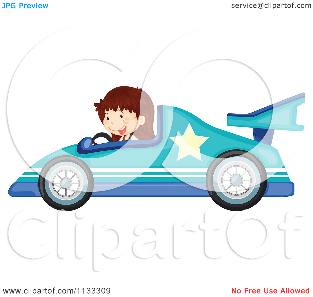 Girl Driving A Blue Race Car   Royalty Free Vector Clipart By Colematt