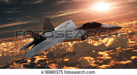 Illustration   F 22 Fighter Jet At Sunset  Fotosearch   Search Clipart