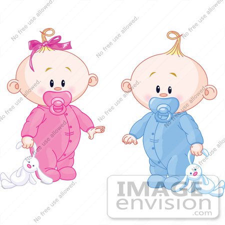 Illustration Of A Baby Girl And Boy Dragging A Stuffed Bunny  56513