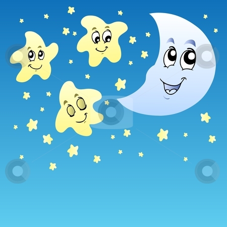 Night Sky With Cute Stars And Moon Stock Vector Clipart Night Sky