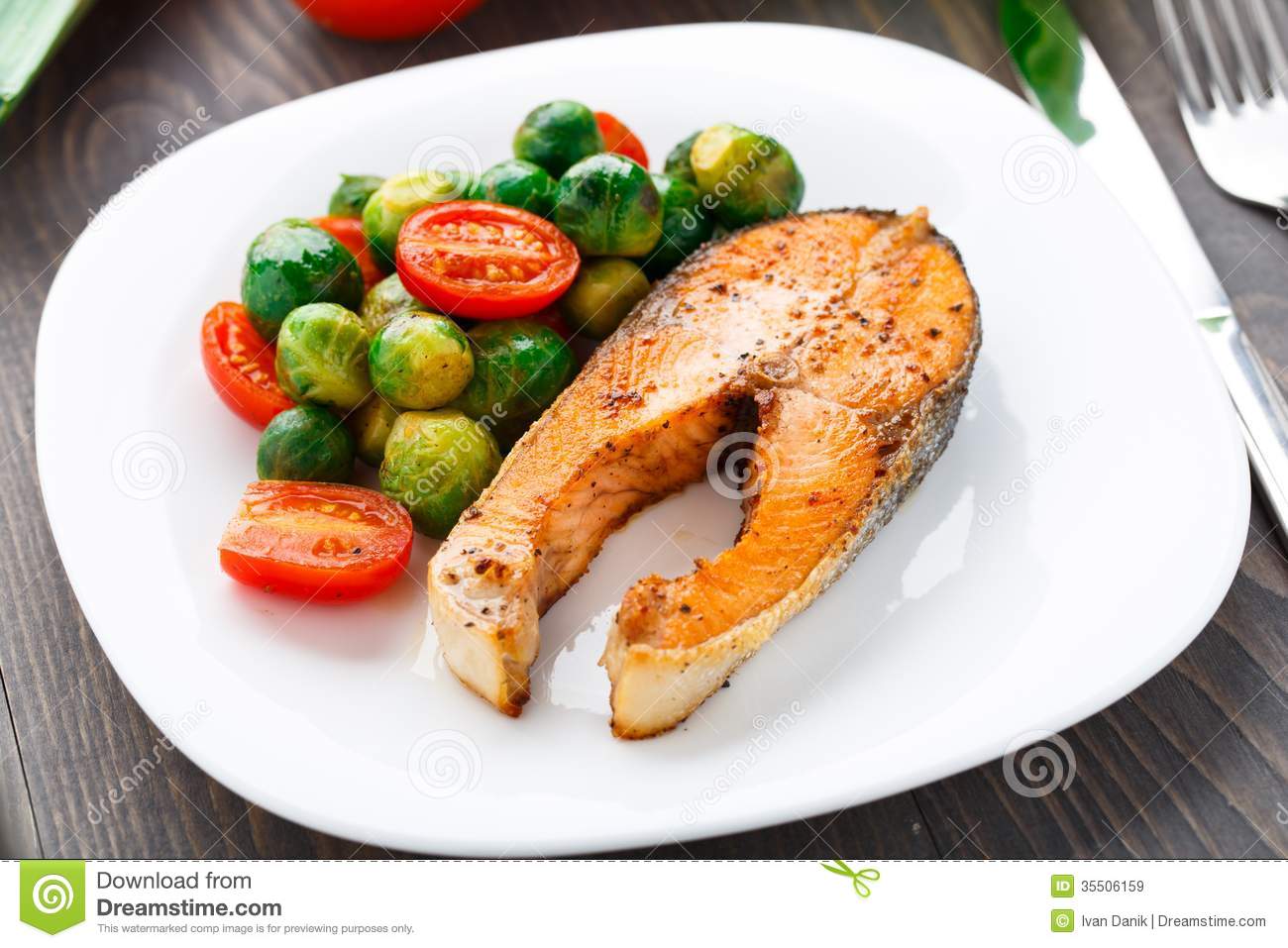 Royalty Free Stock Images  Salmon With Roasted Brussels Sprout And