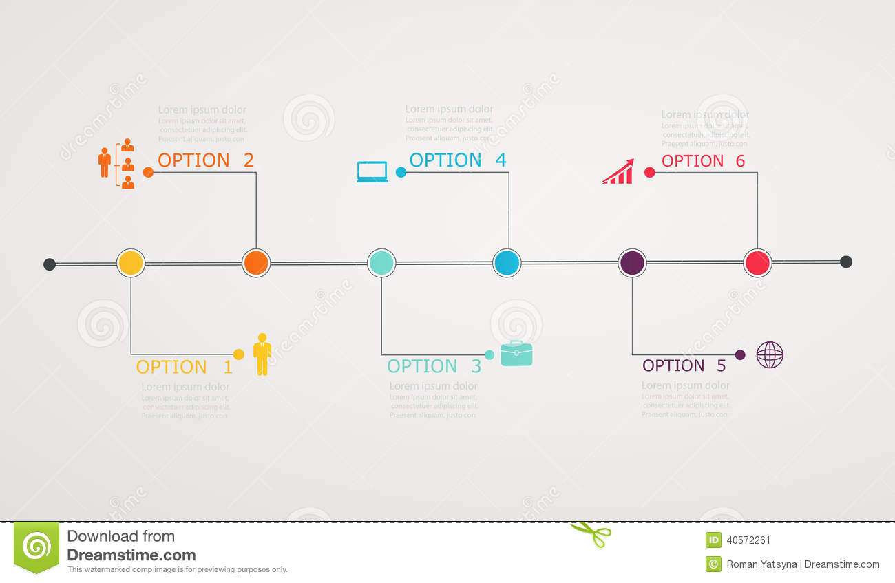 Timeline Infographic With Business Icons Step By Step Horizont Stock