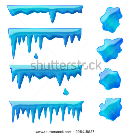 Vector Set Of Isolated Blue Icicles And Frozen Puddles Stock Clipart