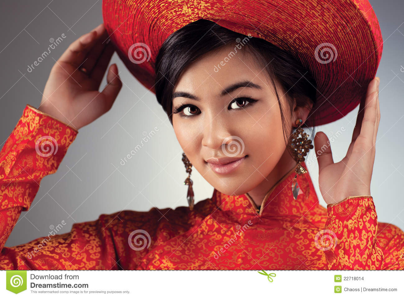 Young Vietnamese Woman In Traditional Clothing Portrait
