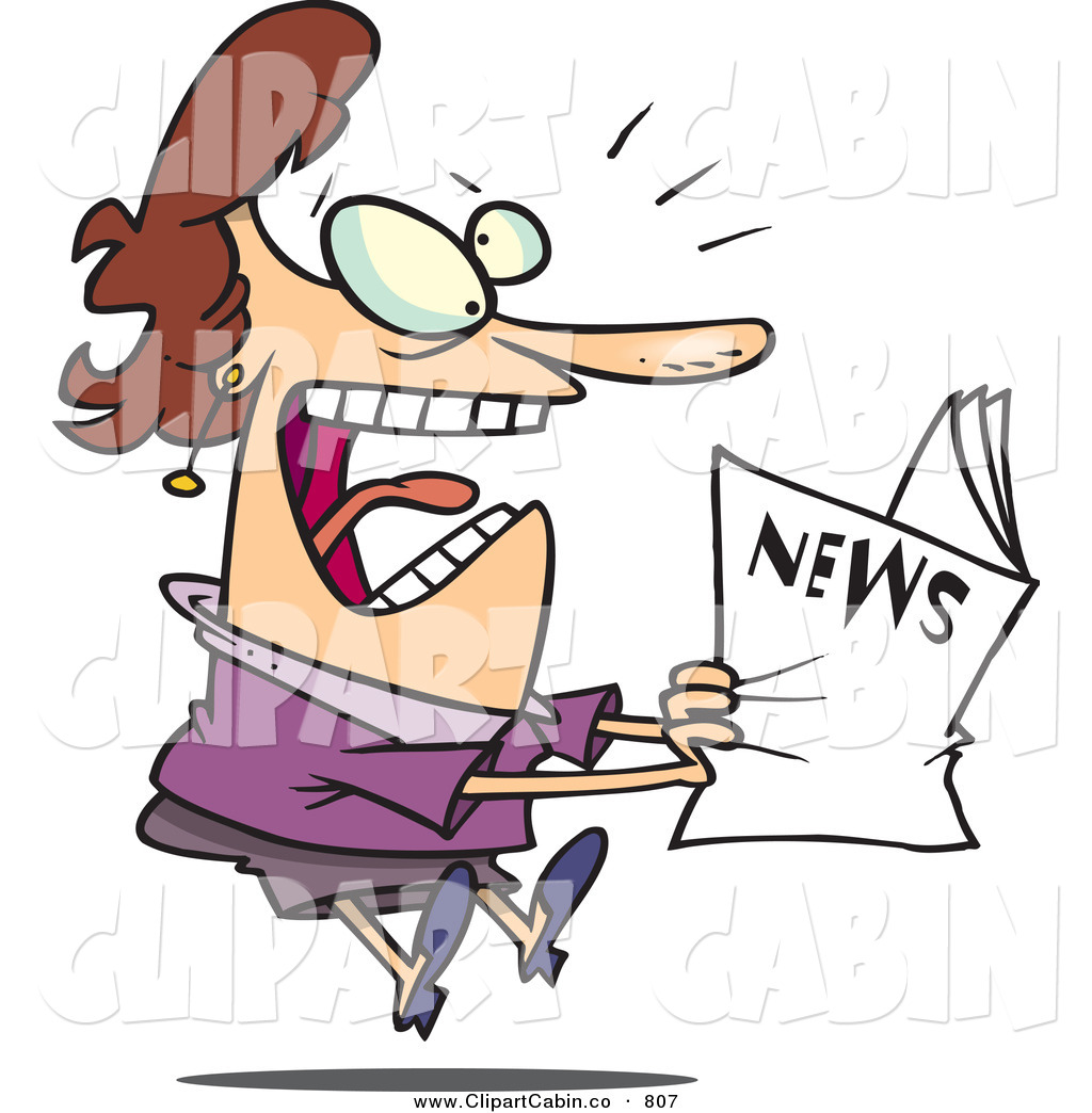     Art Vector Cartoon Of A Paranoid Woman Reading The Newspaper In Shock