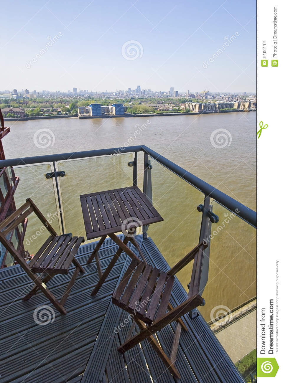 Balcony Over River Thames With Amazing City Views And Outdoor Wooden    