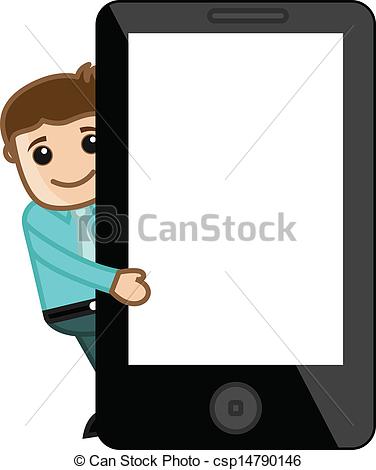 Businessman Presenting A Smartphone Plus Tablet Vector Illustration