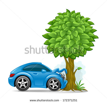 Car Crashed Into Tree   Stock Vector