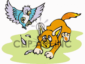 Cartoon Cat Being Scared By A Bird Clipart Image Picture Art   130835
