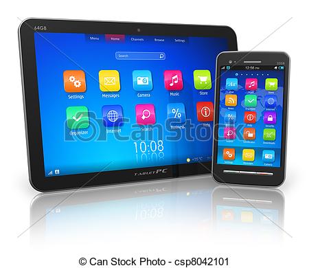 Clipart Of Tablet Pc And Touchscreen Smartphone   Black Glossy Tablet    