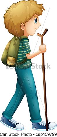 Clipart Vector Of A Boy Hiking With A Wood   Illustration Of A Boy