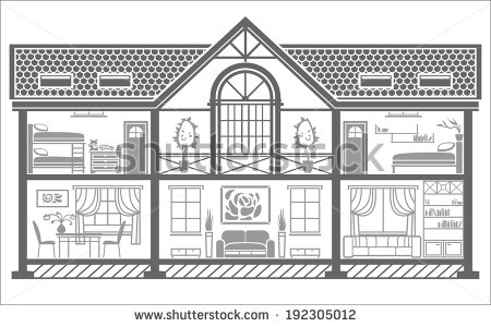 House Interior Silhouette With Furniture  Vector Illustration   Stock