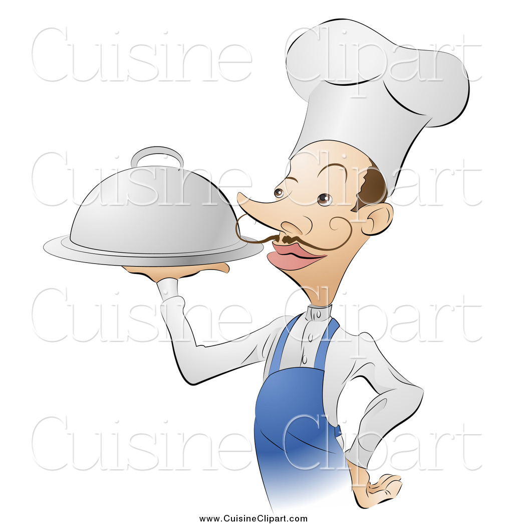 Larger Preview  Cuisine Clipart Of A French Male Chef Serving Platter