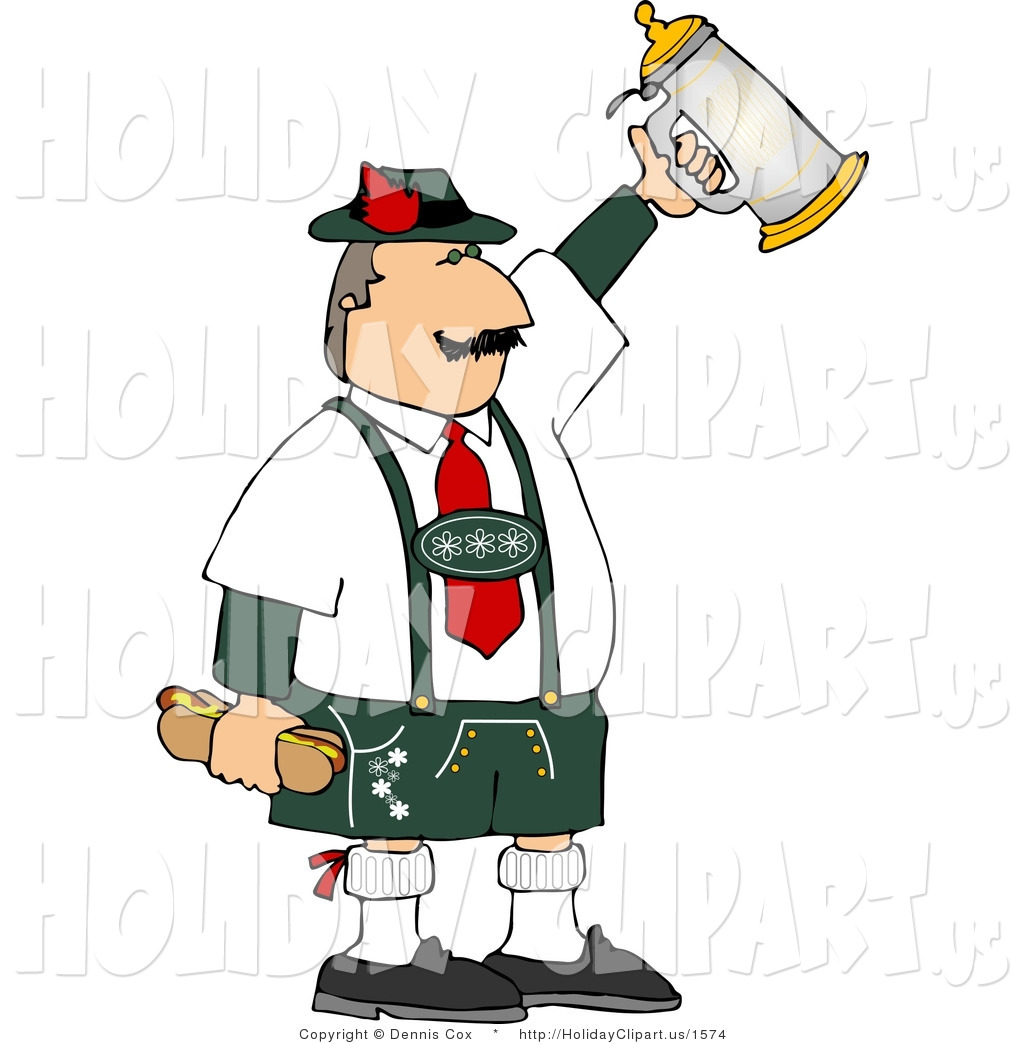 Man Celebrating Oktoberfest With A Beer Stein And Fast Food Hot Dogs