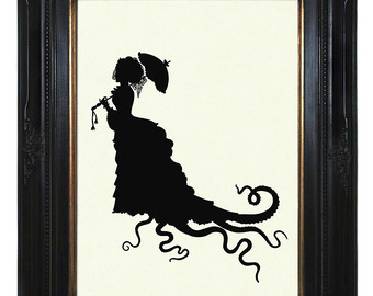 Octopus Lady With Tentac Les Parasol Victorian Steampunk Art Print