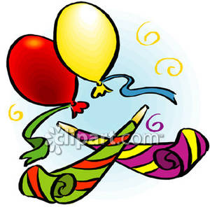 Two Balloons And Party Decorations   Royalty Free Clipart Picture