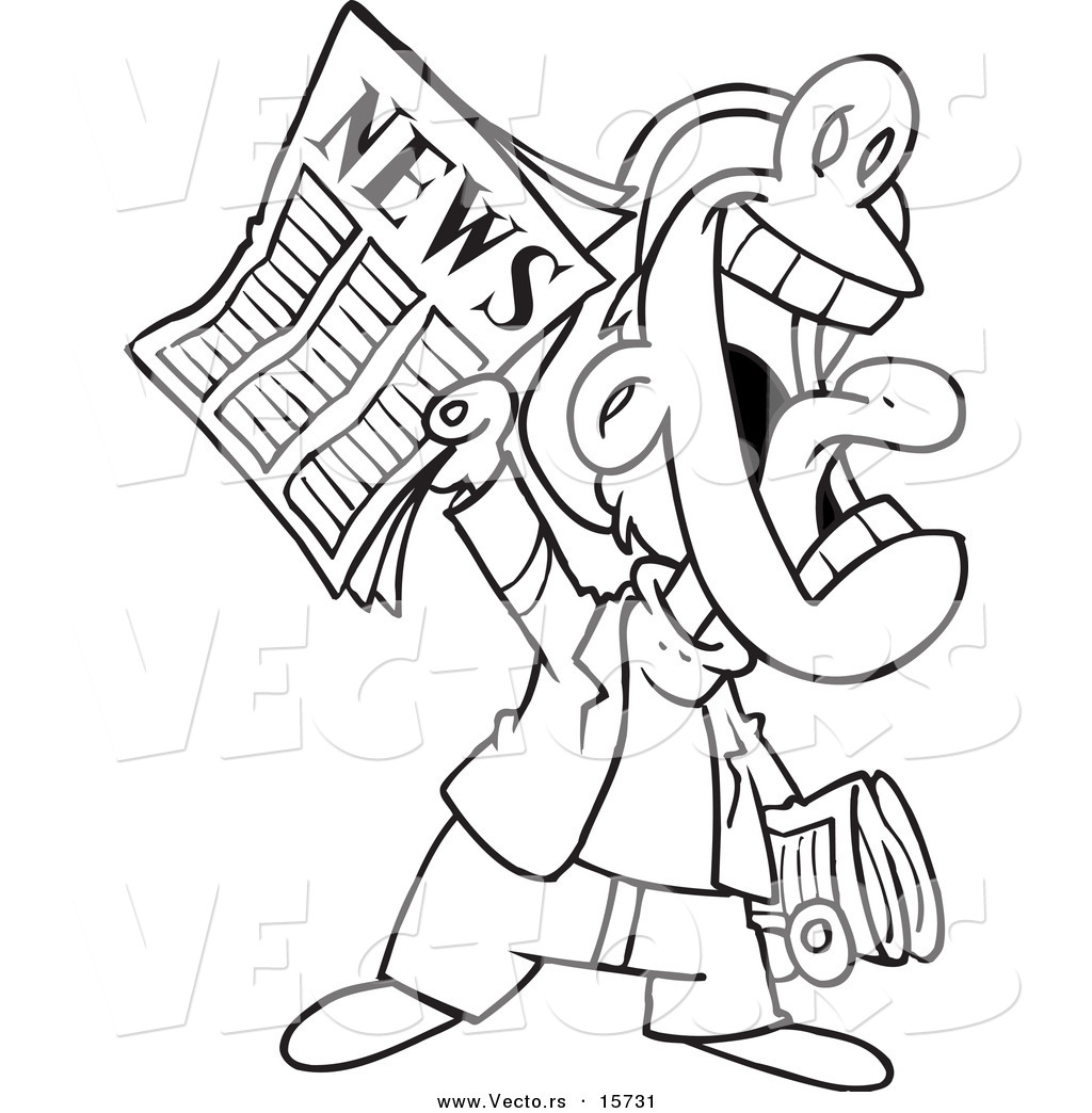 Vector Of A Cartoon News Boy Yelling An Announcement   Coloring Page    