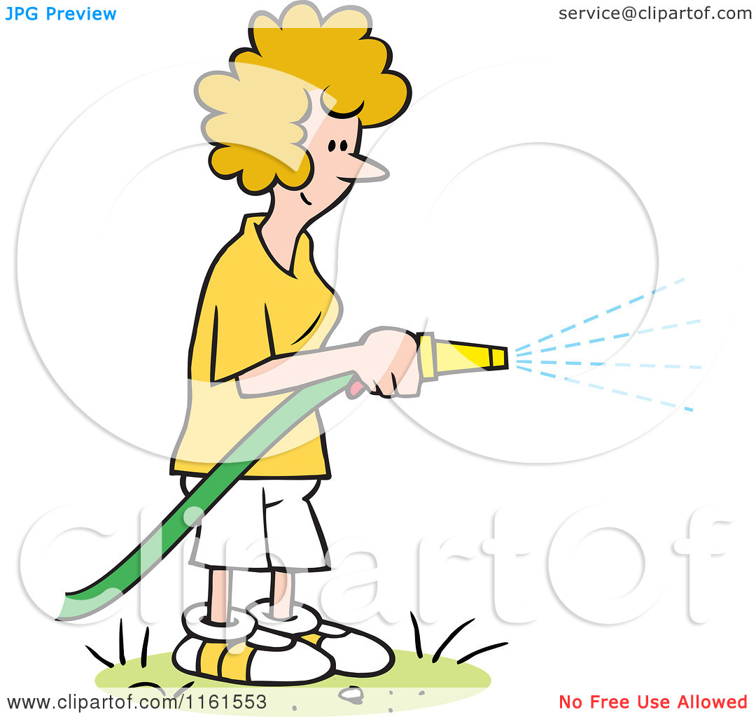     Watering Her Lawn With A Hose   Royalty Free Vector Clipart By Johnny