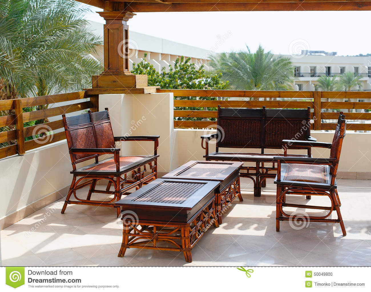 Wicker Furniture On The Balcony Stock Photo   Image  50049800
