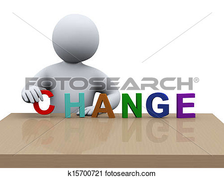 3d Illustration Of Person Placing Word Change  3d Rendering Of Human