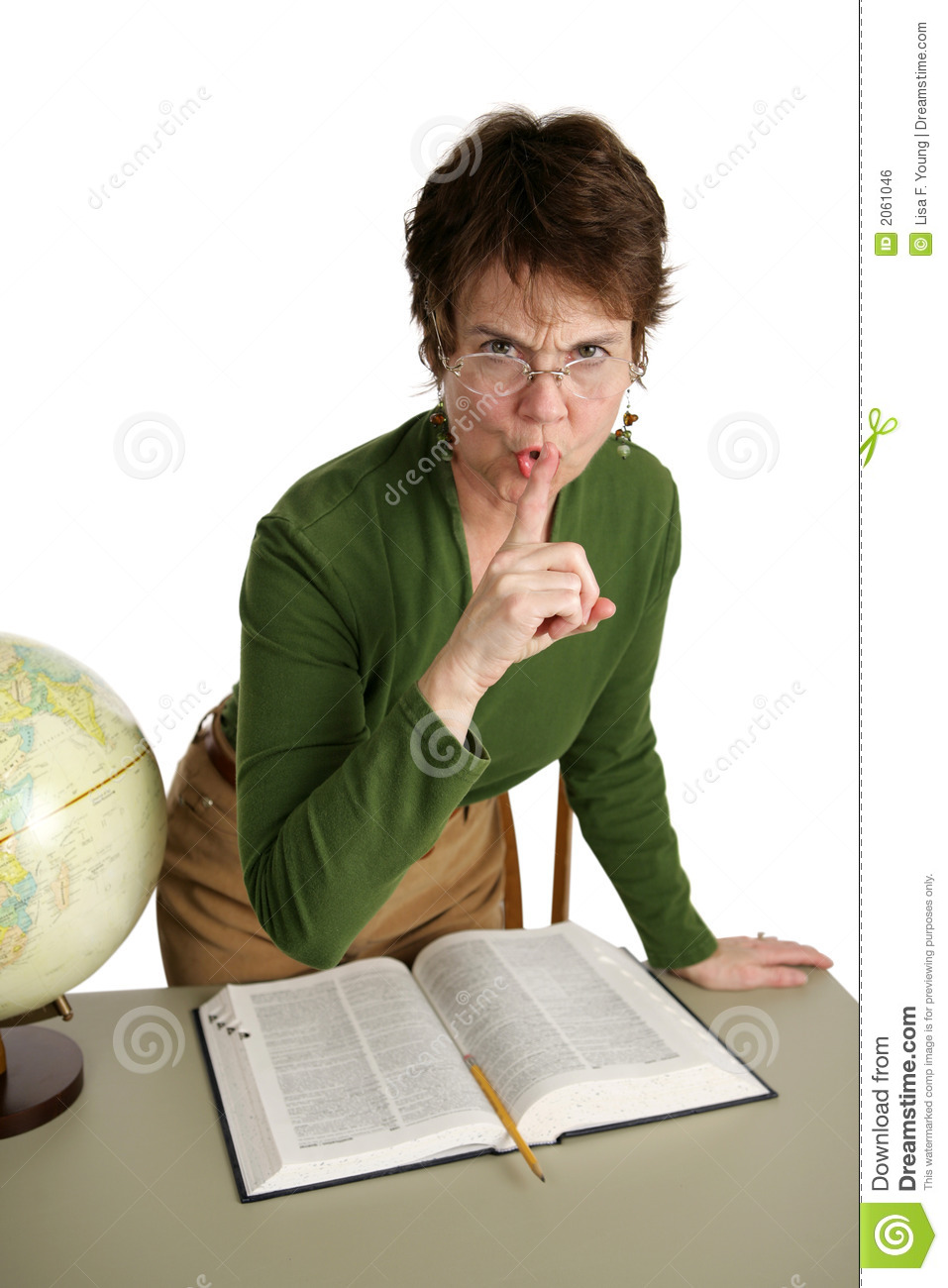 An Angry Librarian Telling You To Be Quiet  Isolated On White
