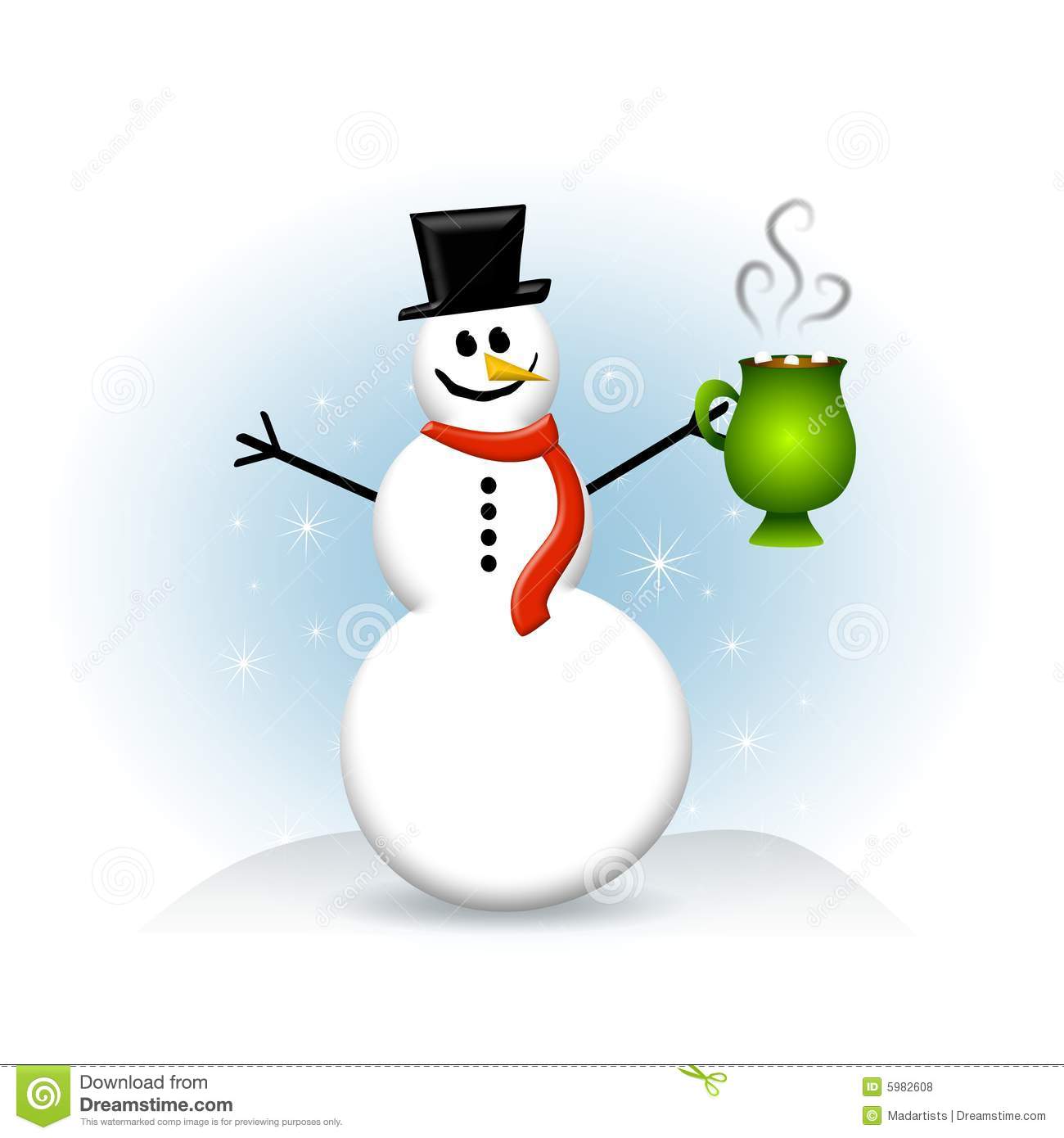 An Illustration Featuring A Snowman Holding A Cup Of Hot Chocolate