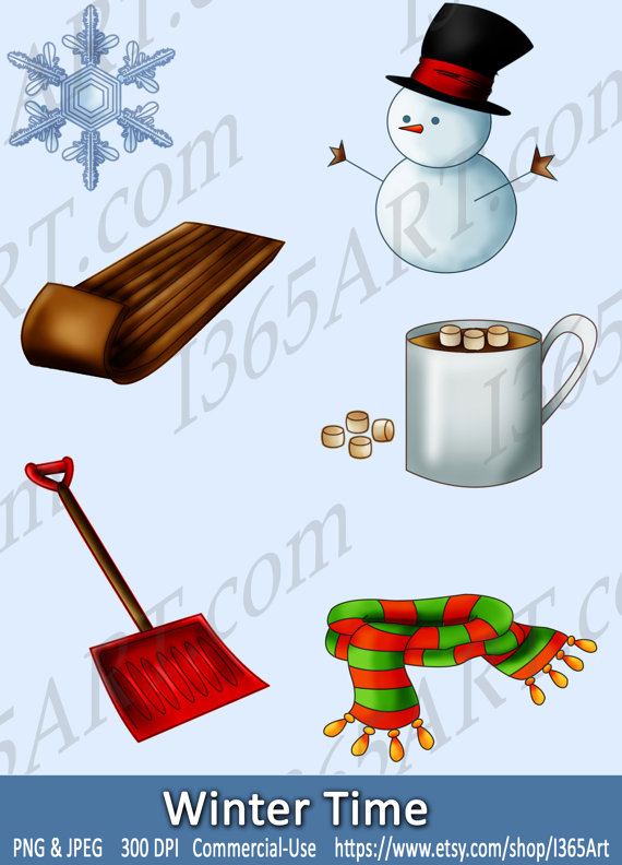 And Holiday Clipart Pack Snowflake Sled Snow Shovel Hot Cocoa