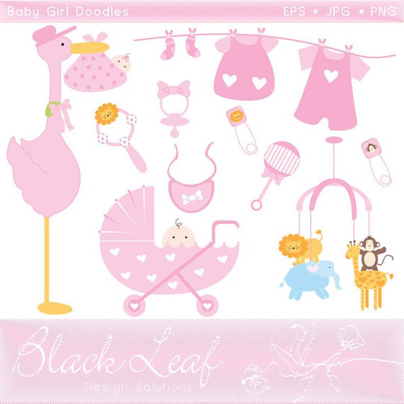 Baby Girl Doodles   Pink Baby Clipart Graphics Baby Images Digital