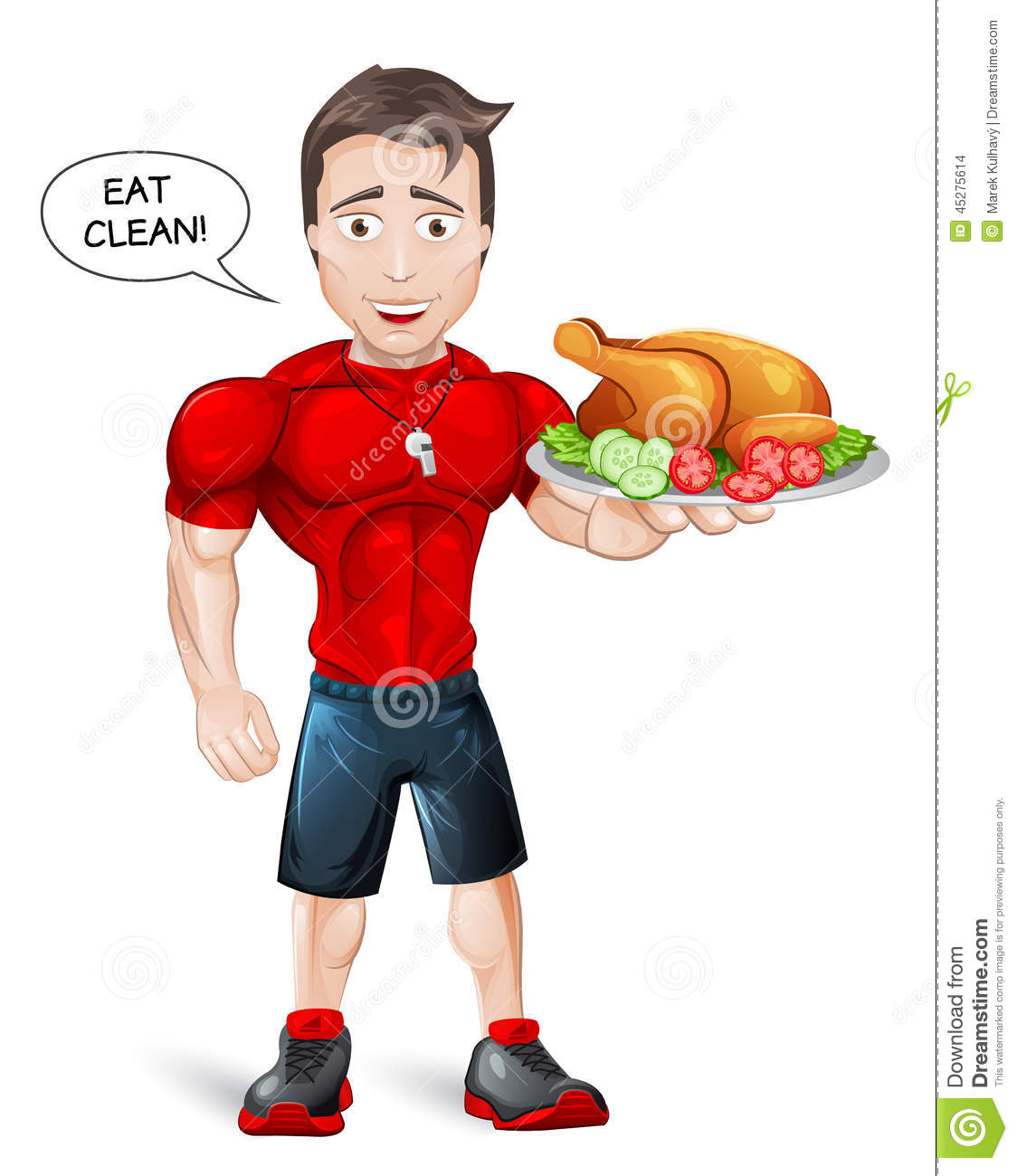 Cartoon Fitness Coach With Healthy Meal Stock Illustration   Image