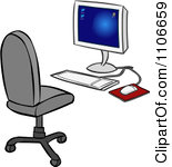 Cartoon Office Desk And Chair Clipart Desktop Computer And