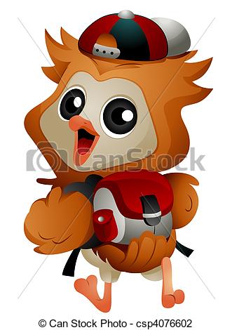 Clip Art Of Owl Student With Backpack Csp4076602   Search Clipart