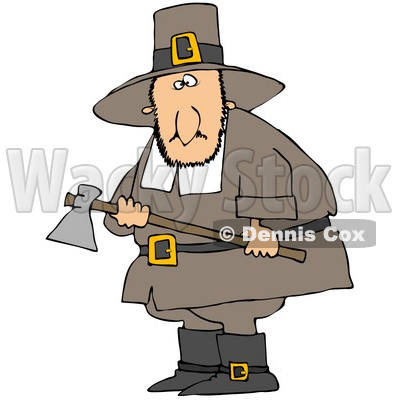 Clipart Illustration Of A Male Pilgrim Man In Brown Carrying An Ax