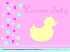 Clipart Image  A Yellow Ducky On A Pink Background Under Welcome Baby