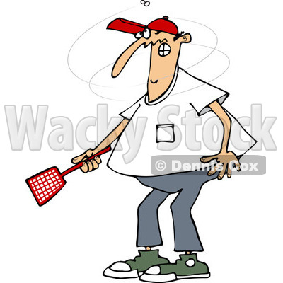 Clipart Of A Caucasian Man Trying To Kill A Fly With A Swatter