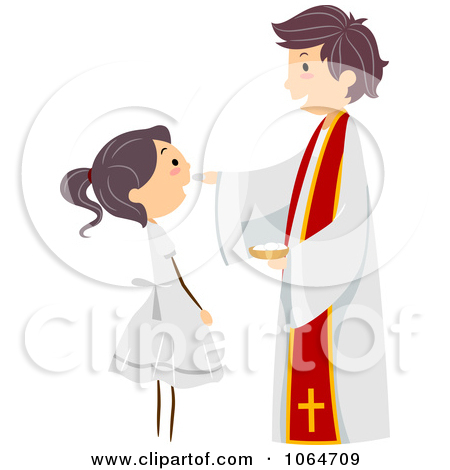 Clipart Priest And Girl At A Communion Royalty Free Vector